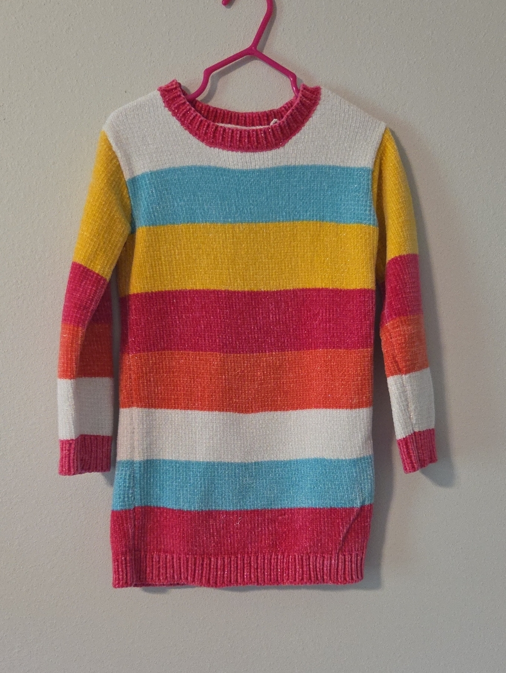 okie dokie Sparkle Knit Dress - Pink, Blue & Cream